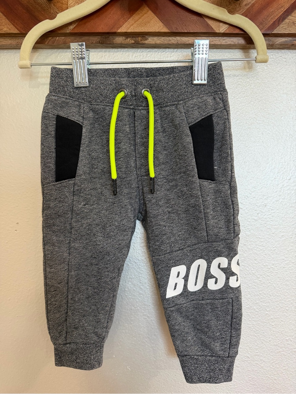 BOSS baby Kids Gray Jogger Pants with Neon Drawcords size 12m